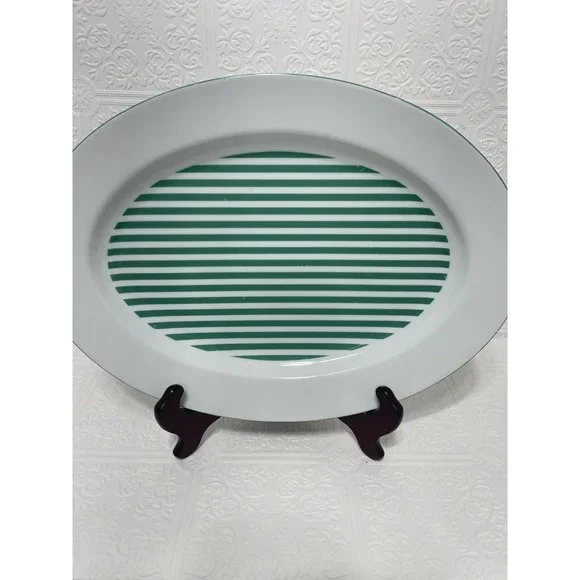 Rauschert Culinary Editions Porcelain Service Platter 14 Inch Green White Stripe